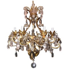 Art-Deco Crystal Waterfall Chandelier - Antique Brass and Crystal Glass  Chandeliers - Hemswell Antique Centres